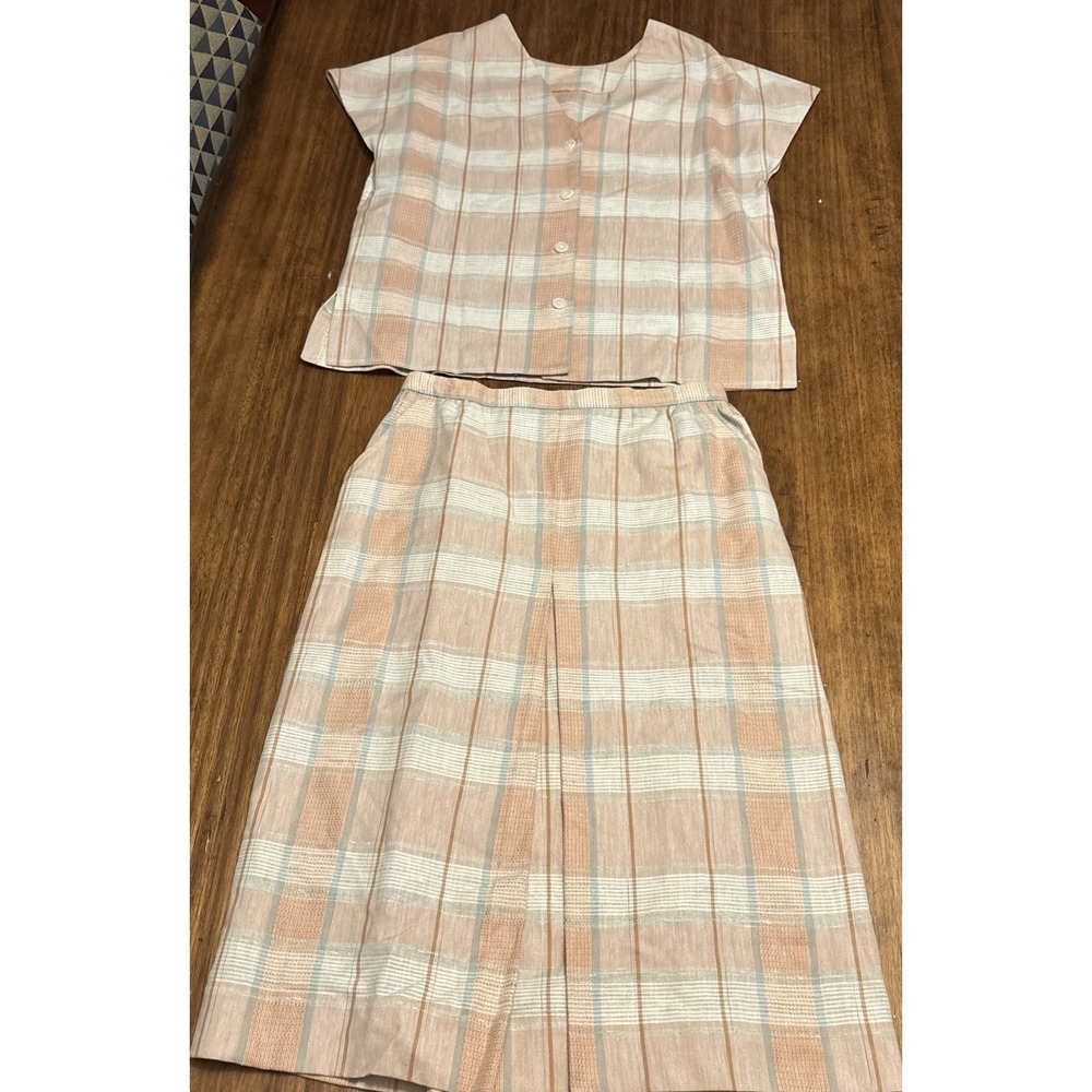 Vintage Halston III 70s Linen Blend Skirt & Top Summer Academia Picnic Set - 8p